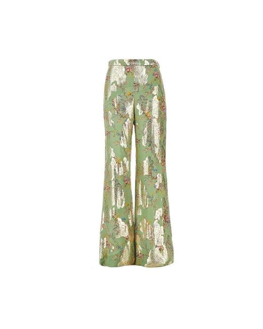 Valentino Green Fil Coupé Silk Pants