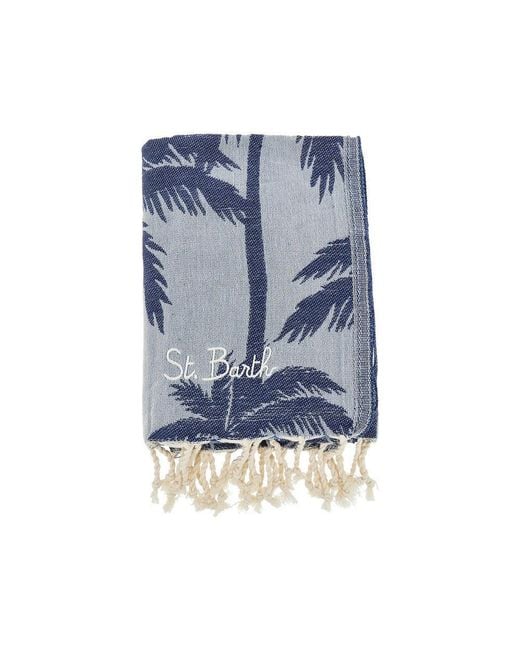 Mc2 Saint Barth Blue Cotton Beach Towel With Palmera Motif for men