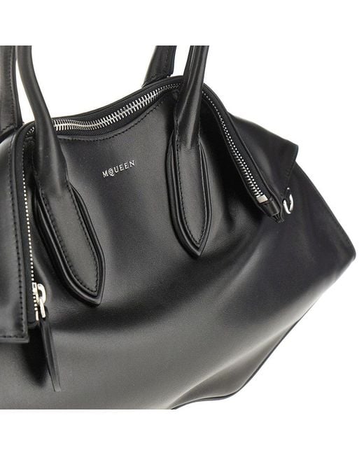 McQueen Black Nappa Leather 'Manta' Shoulder Bag