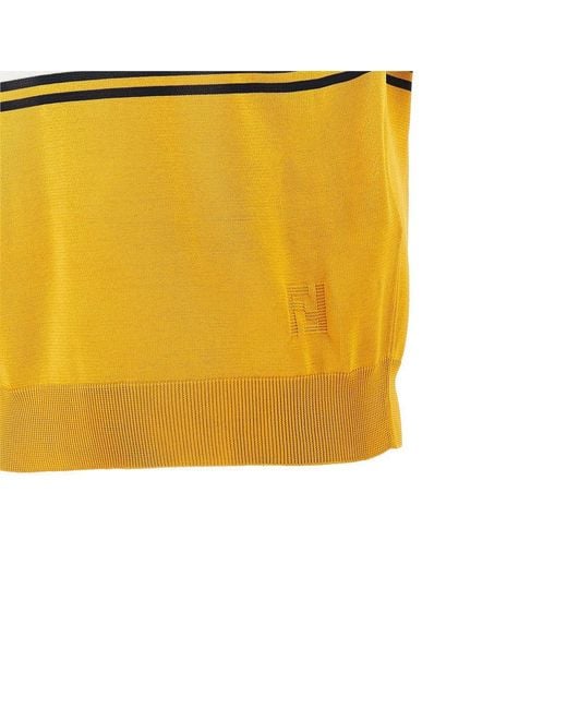 Fendi Orange Striped Knit Polo Shirt for men