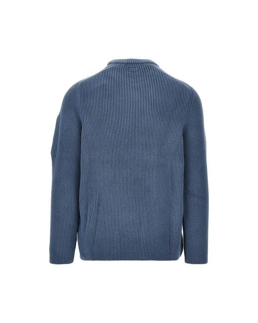 C P Company Blue Knitted Sweater With Nfc Lens for men