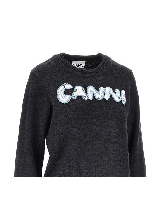 Ganni Black Cotton And Wool-Blend Sweater