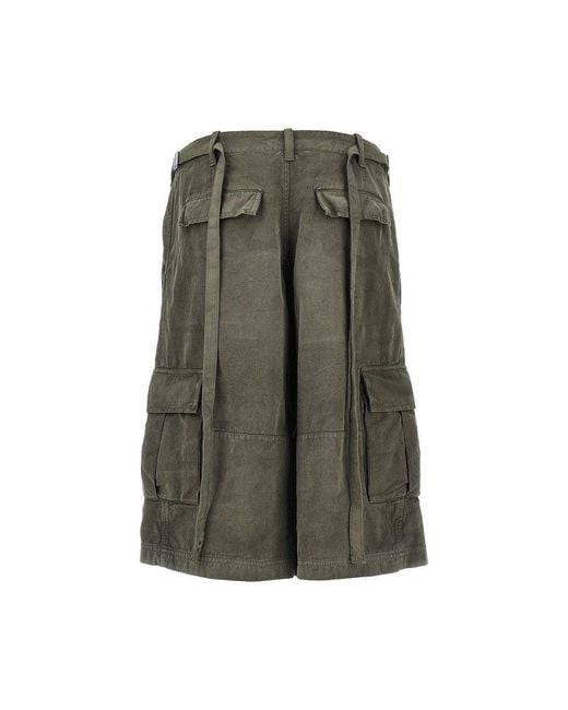 Fendi Green Cotton Bermuda Shorts With Jacquard Motif
