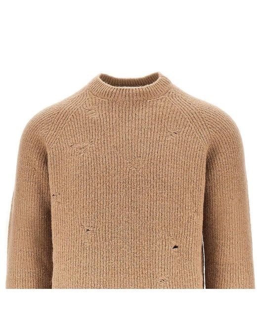 Laneus Brown Alpaca-Wool Blend Crewneck Sweater for men
