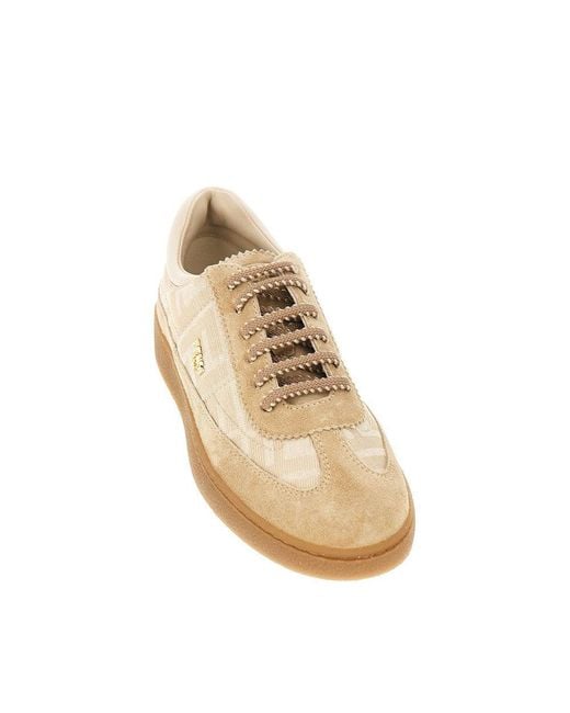 Fendi Natural Ff Fabric And Suede Leather Sneakers Kids for men