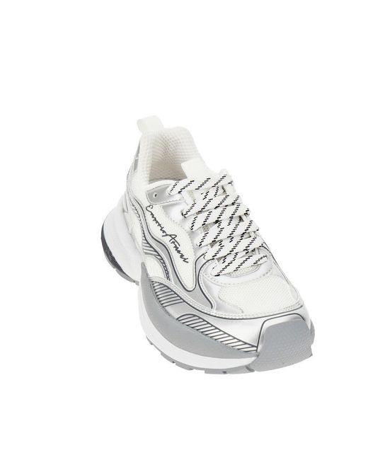 Emporio Armani White Mesh Sneakers With Metallized Details