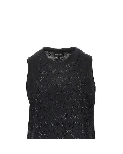 Emporio Armani Black Jersey Top With Strass Eagle Motif