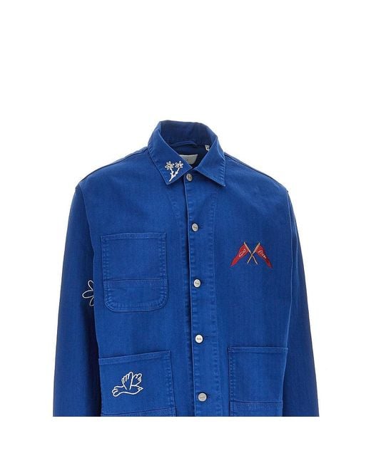 Forét Blue Embroidered Cotton Overshirt for men