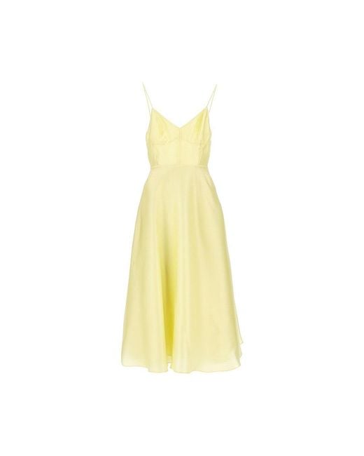 Alberta Ferretti Yellow Silk Organdy Midi Dress