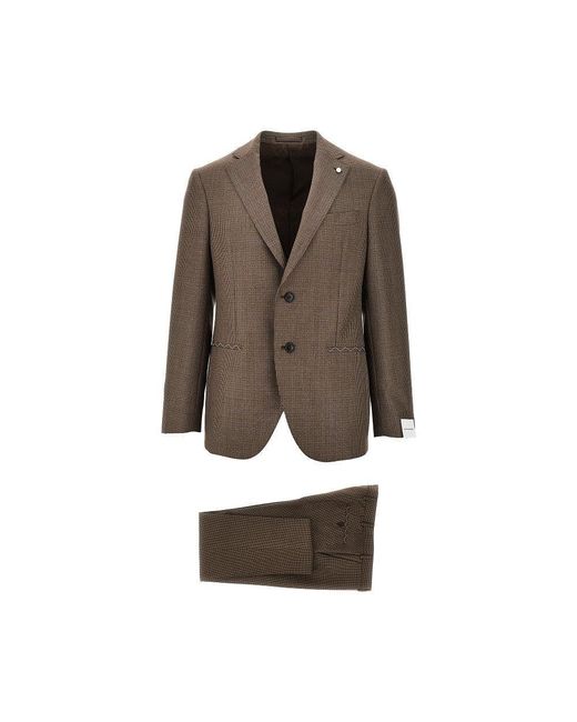 Luigi Bianchi Brown Houndstooth Single-Breasted Suit for men