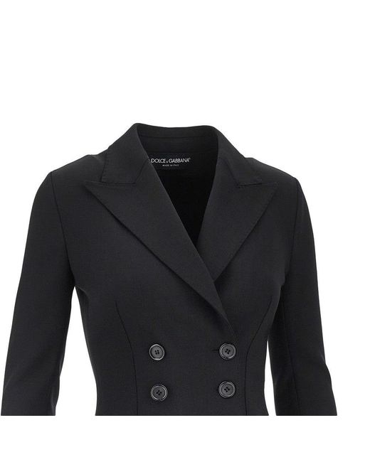 Dolce & Gabbana Black Stretch Wool Fitted Double-Breasted Jacket