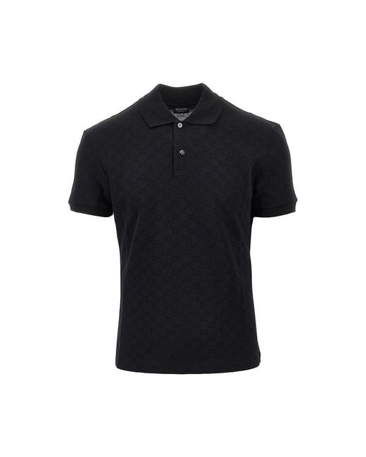 Gucci Black Jacquard Jersey Polo Shirt for men