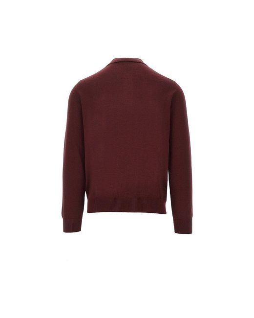 Fendi Red Knitted Polo Shirt With Ff Detail for men