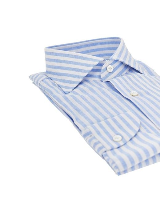 Borriello Blue Striped Cotton And Linen Shirt for men