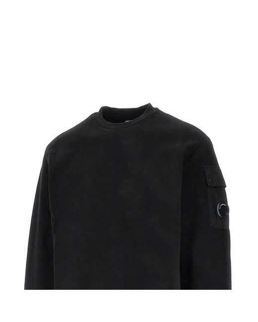 C P Company Black Crewneck Cotton Sweatshirt With Nfc Lens for men