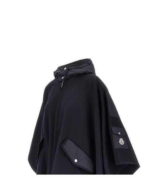Moncler Blue Wool-Blend Cape With Nylon Details