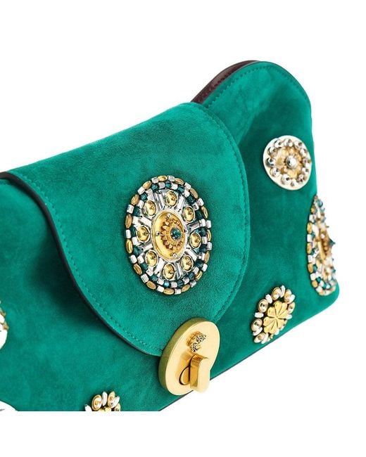 Versace Green Embroidered Suede Leather 'Vivian' Clutch