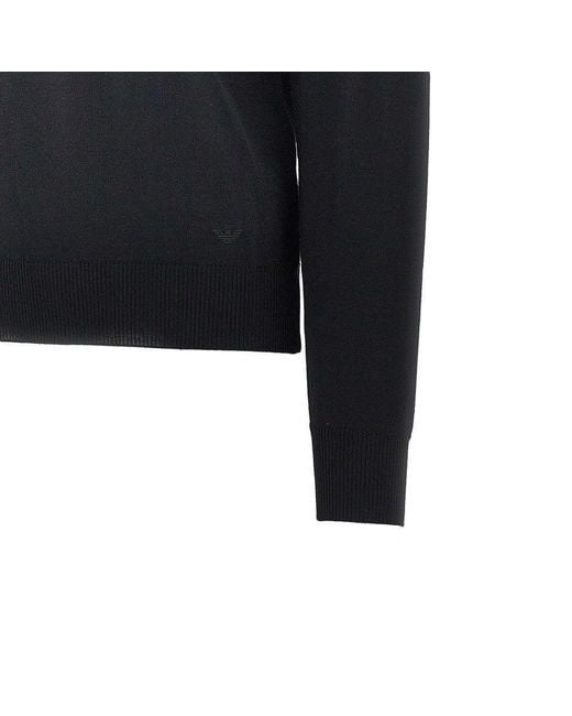 Emporio Armani Blue Virgin Wool Sweater With Eagle Embroidery for men