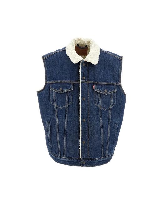 Levi's Blue Sherpa-Lined Denim Vest for men