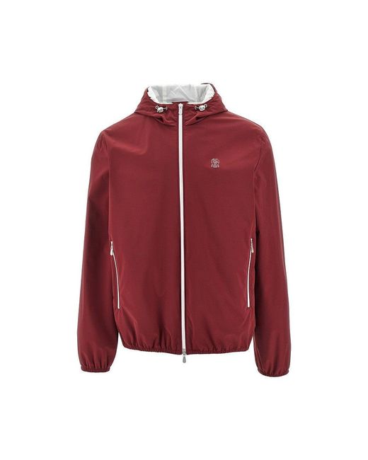 Brunello Cucinelli Red Bonded Nylon Blouson Jacket for men