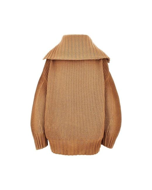 The Attico Brown Wool And Cashmere Sweater With Slanted Zip