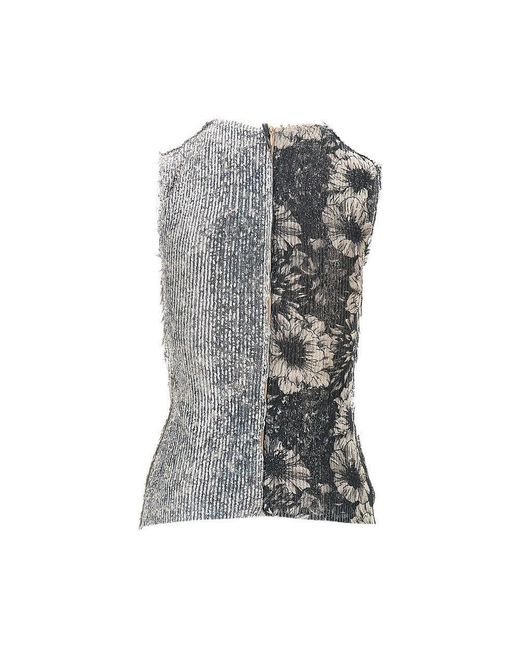 Maison Margiela Gray Sequinned Floral Patchwork Top