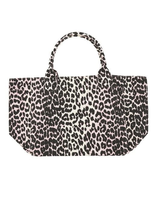 Ganni Black Leopard-Print Canvas Xxl Tote Bag