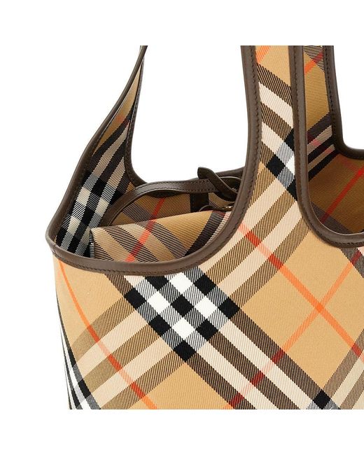 Burberry Metallic Check Cotton Small Tote Bag