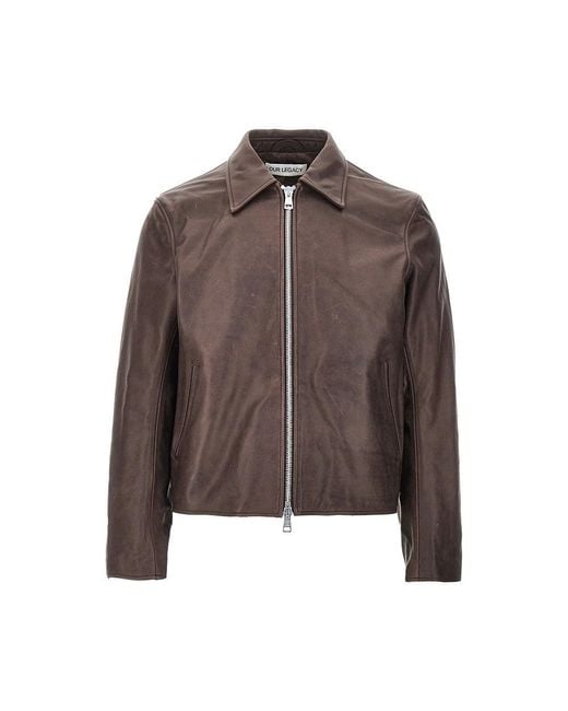 Our Legacy Brown Waxed Leather Jacket for men