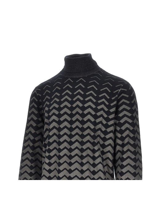 Emporio Armani Black Knitted Turtleneck With Chevron Motif for men
