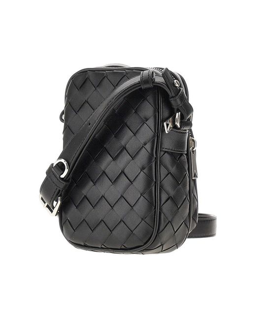 Bottega Veneta Black Intrecciato Leather Crossbody Pouch for men