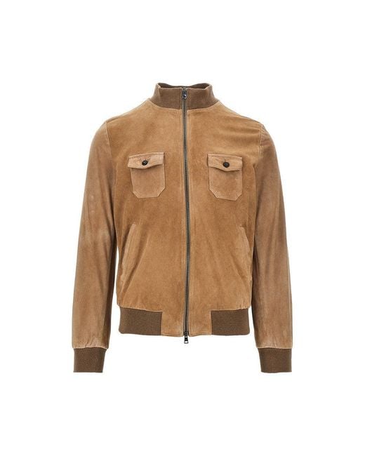 Dacute Brown Suede Leather Bomber Jacket for men