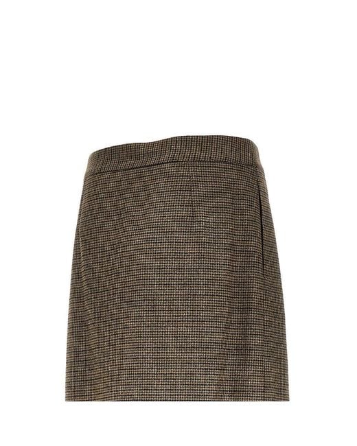 Etro Brown Wool Long Skirt With Houndstooth Motif