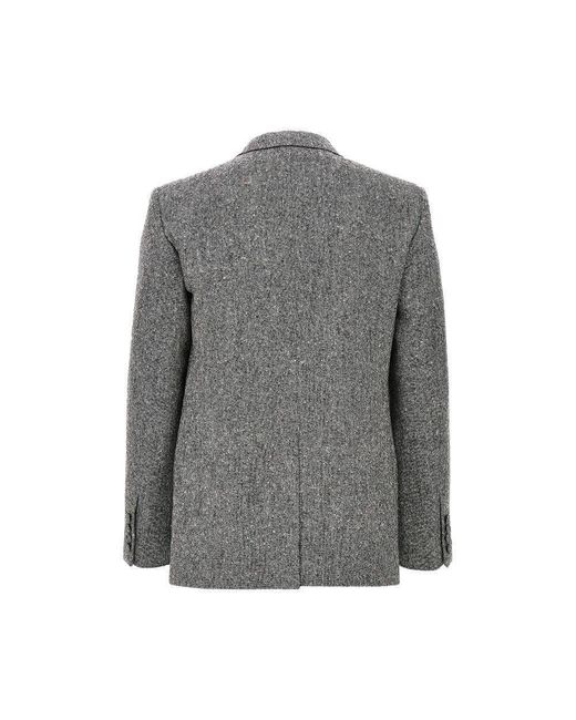 Valentino Gray Natté Buttoned Wool Double-Breasted Jacket for men