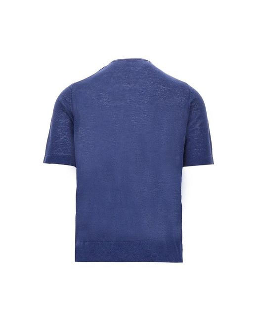 Ballantyne Blue Linen-Blend Short-Sleeved Sweater for men