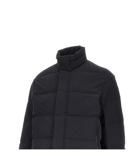 Emporio Armani Blue Quilted Nylon Downjacket With Eagle Logo for men