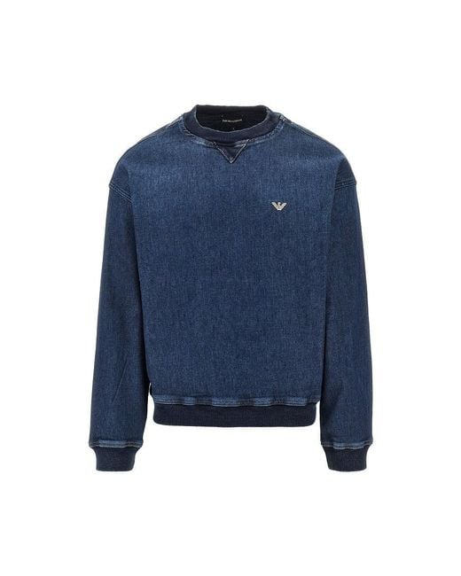 Emporio Armani Blue Denim Crewneck Sweatshirt for men