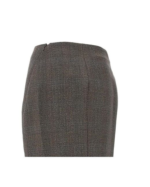 Prada Gray Prince Of Wales Wool Midi Skirt