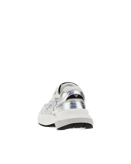 Emporio Armani White Mesh Sneakers With Leather Details