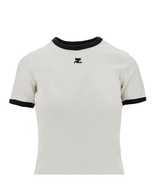 Courreges Gray Cotton T-Shirt With Contrasting Trims