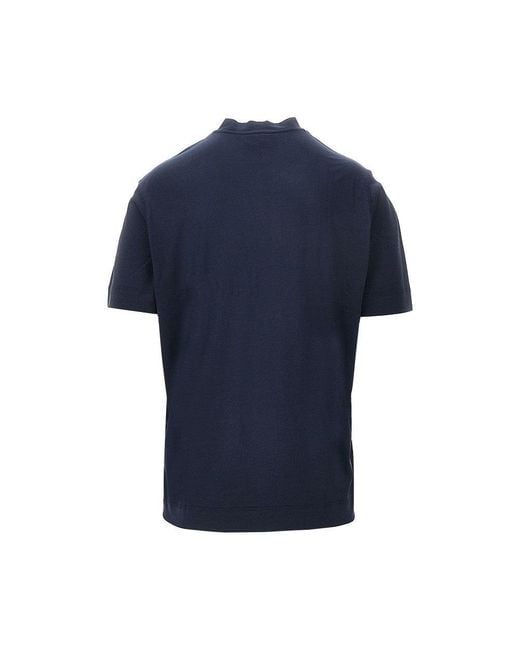 Emporio Armani Blue Cotton And Silk-Blend Short-Sleeved T-Shirt for men