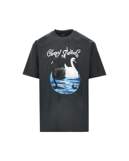 Obey Black 'Swan' Print T-Shirt for men