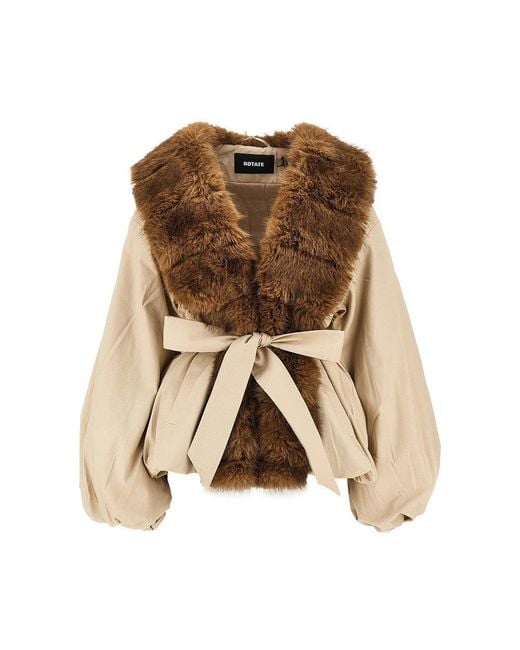 ROTATE BIRGER CHRISTENSEN Brown Faux Fur Collar Twill Jacket