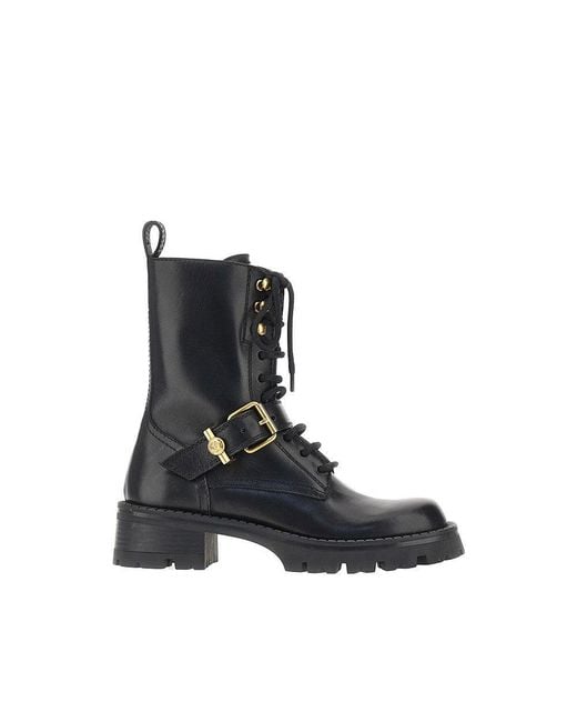 Versace Black Leather Boots With Medusa Detail