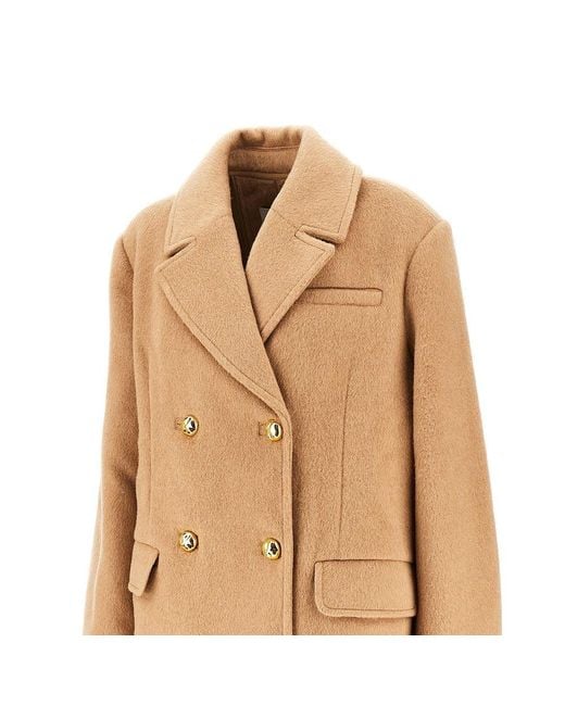 Ganni Natural Wool-Blend Oversized Double-Breasted Peacoat