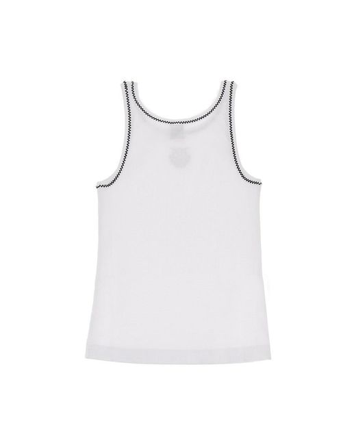 Pinko White Love Birds Embroidery Ribbed Tank Top