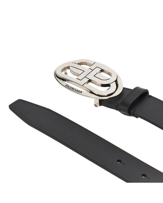 Balenciaga Black 'Oval Bb' Leather Belt for men