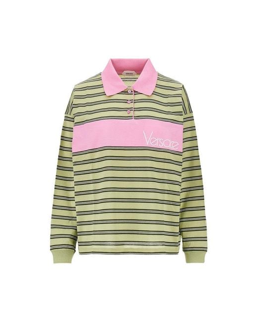 Versace Green Jersey Polo Shirt With Logo Embroidery