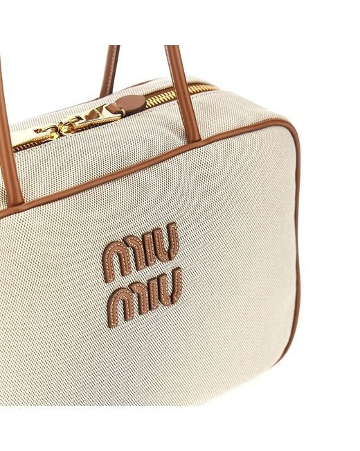 Miu Miu Gray Canvas And Leather Large 'Beau' Bag