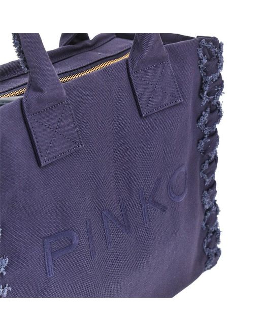 Pinko Blue Canvas Medium 'Beach' Shopping Bag